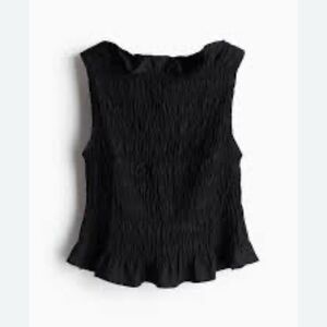 H&M Black Smocked Sleeveless Ruffle-Hem Tank NWT